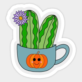 Cute Cactus Design #128: Cute Cacti With A Pretty Flower In Halloween Mug Sticker